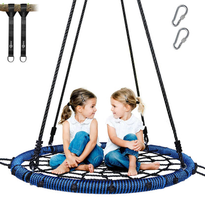Trekassy 750lbs 40" Spider Web Saucer Tree Swing for Kids Adults, Outdoor Net Swing with Steel Frame and 2 Hanging Straps-Blue