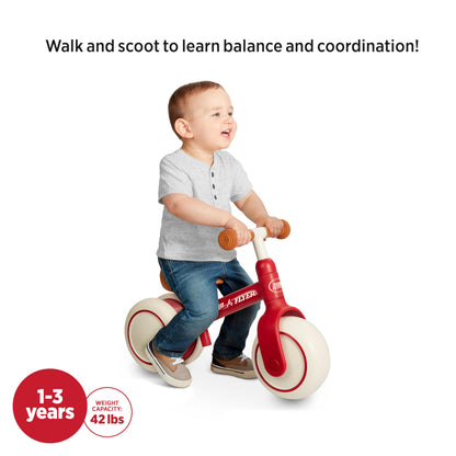 Radio Flyer Steady Start Balance Bike, Red, for Kids Ages 1-3, Pedal Free for Quick Learning, Wide Front and Dual Rear Tires, Tool-Free Adjustable Seat, Quiet Ride Wheels, Kid & Toddler Balance Bikes