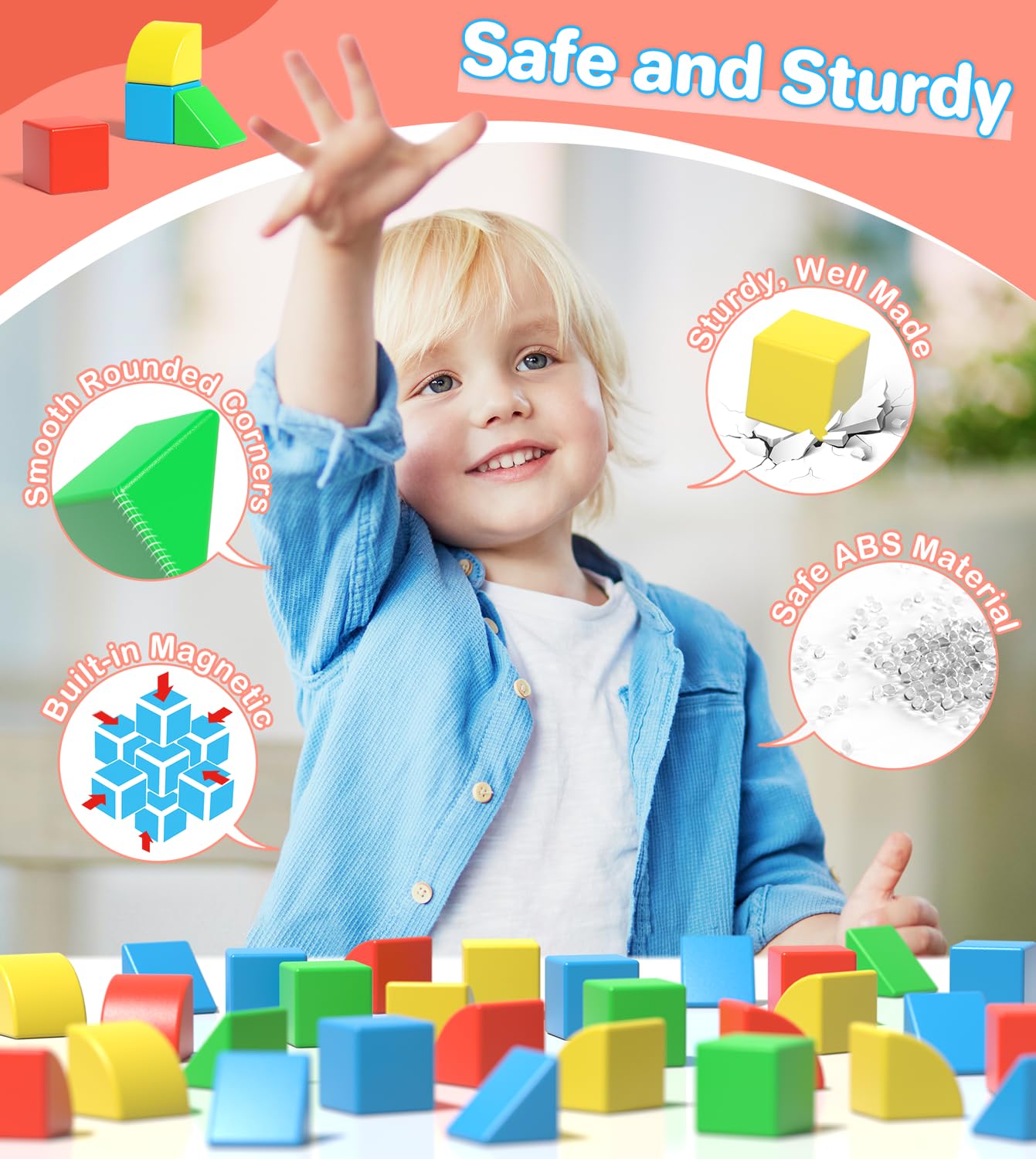 Asago Magnetic Blocks for Toddlers, 1.34 inch 36PCS Kids Building Toys, Creative Stacking Colorful Sensory Block with Magnet, Educational Construction Cubes Set for Boys Girls Kids Ages 3 4 5 6 7 Year