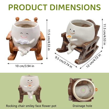Vorruil 2 PCS Rocking Smily Face Planter Pot, Cute Plant Pots for Indoor Outdoor Plants with Drainage Hole, Unique Flower Succulent Pots Gifts for Father Mother Birthday