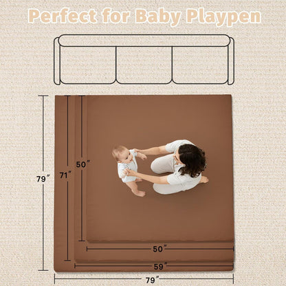 ILPEOD Waterproof Baby Play Mat for Floor Memory Foam 79 * 79 Cushion Playpen Playmat Tummy Time Crawling Mat Nursery Rug Thick Pad Create Soft & Safe Area for Infants,Toddler,Kids,Chestnut