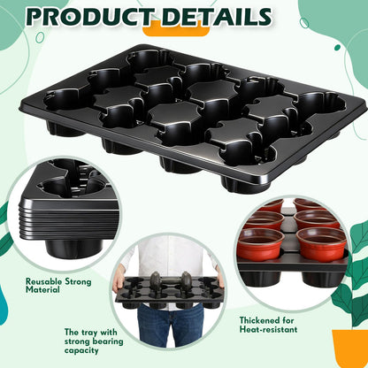 Baderke 96 Pcs 4 inch Seedling Pots and 8 Pcs 12 Cell Reusable Plastic Nursery Pots Trays Thick Sturdy Seeds Starting Germination Carrying Trays Black Small Planter Nursery Propagation 8 Sets(Red)