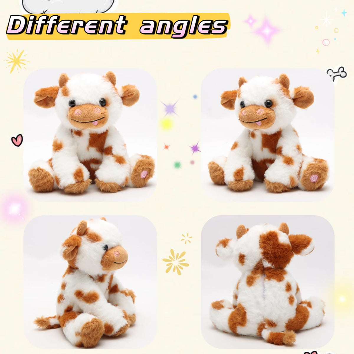 unsnurnoch 9.8" Light-Up Plush Cow Toy, Soft Brown & White Glowing Cow Stuffed Animal, Night Companion for Kids, Cute Bedroom Decor, Birthday for Boys Girls Friends