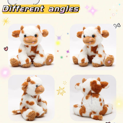 unsnurnoch 9.8" Light-Up Plush Cow Toy, Soft Brown & White Glowing Cow Stuffed Animal, Night Companion for Kids, Cute Bedroom Decor, Birthday for Boys Girls Friends