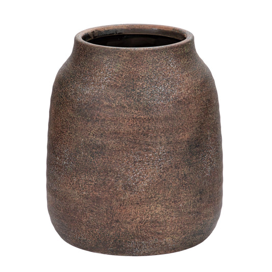 Briful Rustic Ceramic Vase 7” Tall – Handcrafted Vintage Pottery Flower Vase with Distressed White-Wash Finish – Farmhouse Decorative Accent for Table, Shelf, Mantel (Not Watertight), Brown