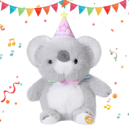 LLUKEME Birthday Koala Plush Baby Toys, Clap Activated with Voice Recording, Singing Dancing Interactive Stuffed Animal, Easter Gift for Toddlers, Birthday Party Decor