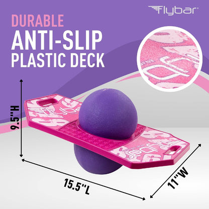 Flybar Pogo Trick Ball for Kids, Trick Bounce Board for Boys and Girls Ages 6+, Up to 160 lbs, Includes Pump, Easy to Carry Handle, Durable Plastic Deck Indoor, Outdoor Toy Pogo Jumper (Pink Berry 2)