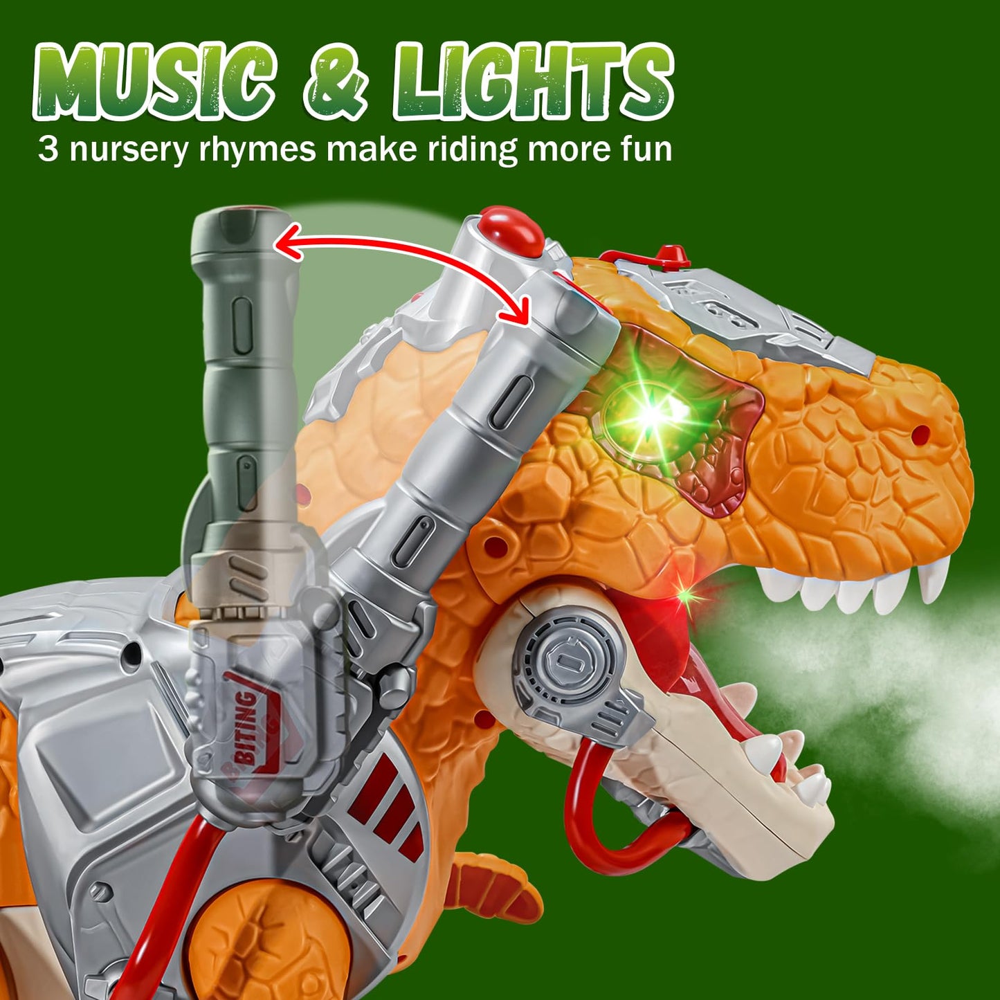 Dinosaur Ride On Toy Cars for Kids, Toddler Electric Ride On Toys with Music, Light & Smoke, 3-5 Year Old boy Gift, Preschool Kids Scooter Foot-to-Floor Walker for Indoor Outdoor