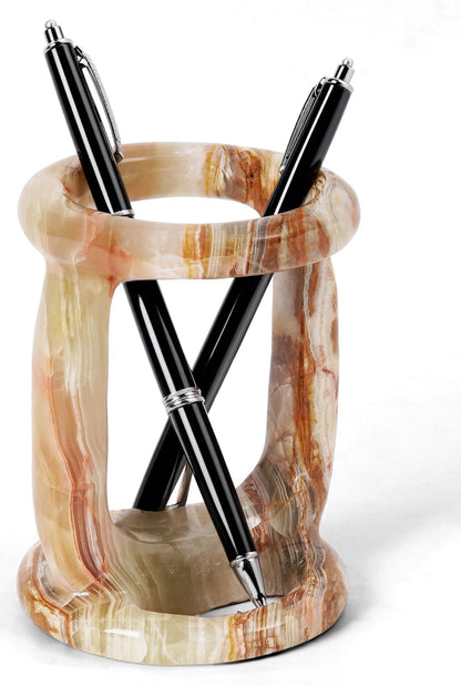 Radicaln Marble Stationary Holder 4" Inches Green Onyx Handmade Pen Holder For Desk, Ideal Pencil Holders & Desk Organizer, Makeup Brush Holder For Women