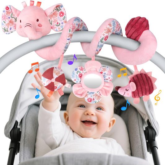Hanging Car Seat Toys, Spiral Crib & Stroller Activity Toys with Rattles for Babies 0-6 Months, Baby Car Seat Accessories Toy for Developing Sensory & Motor Skills, Ideal Gift for Newborn Infant