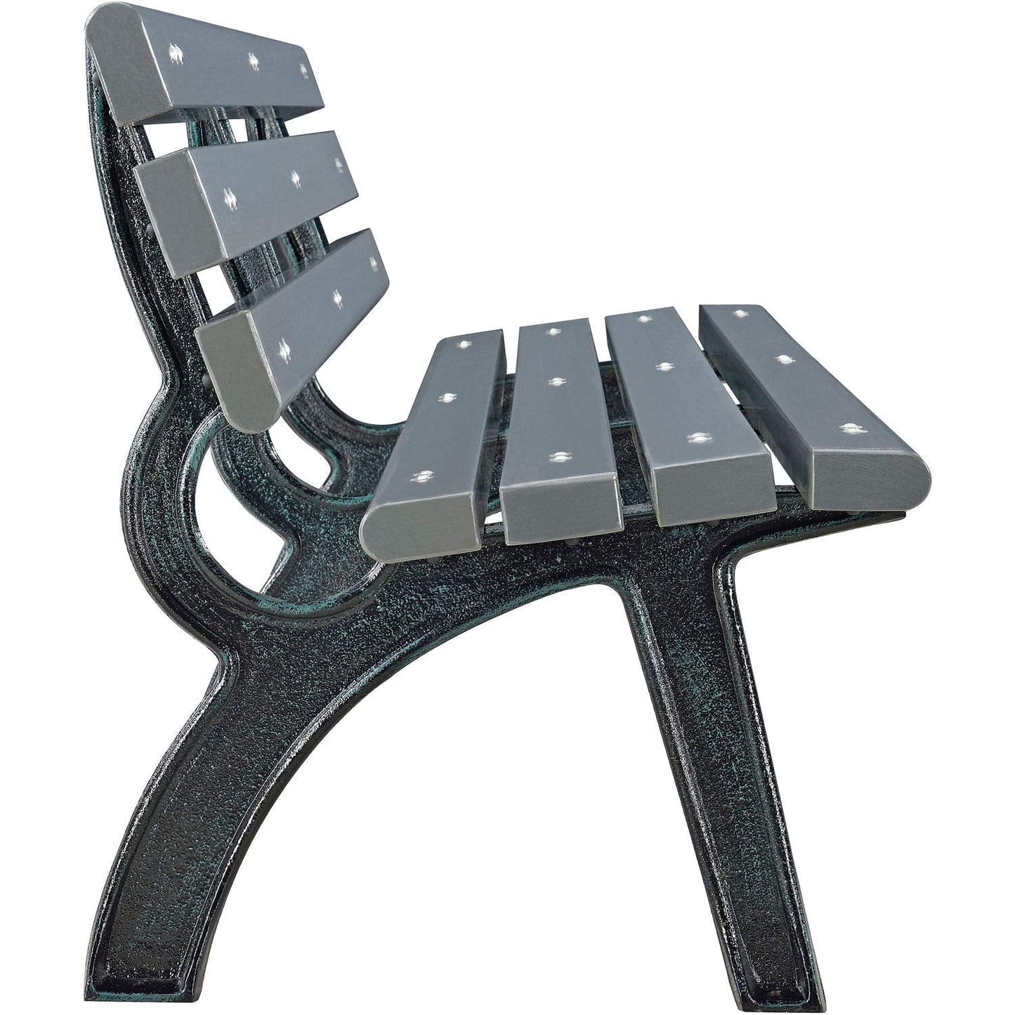 Global Industrial 6'L Outdoor Park Bench with Backrest, Recylced Plastic Slats, Wrought Iron Frame, 1985 lbs Capacity, Gray, Surface Mount, Easy Assembly