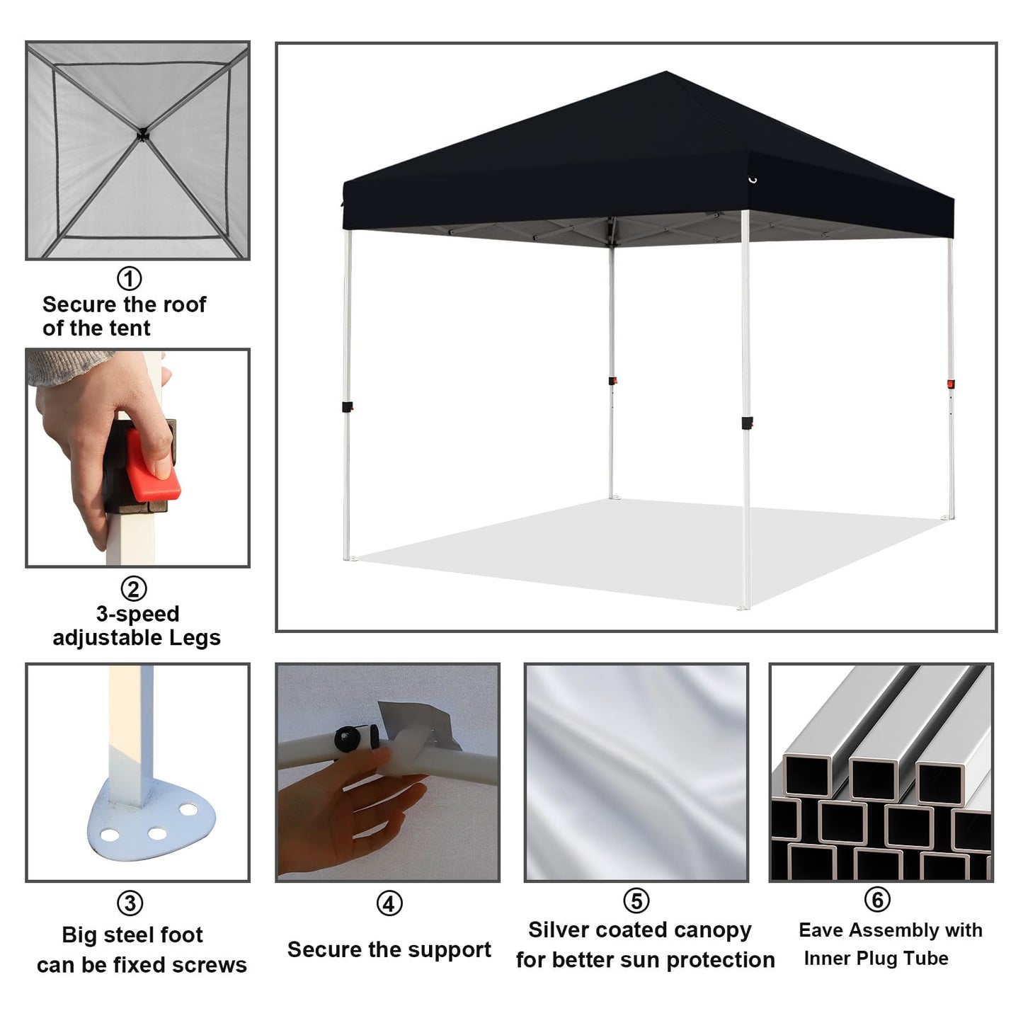 Northroad 8X8 FT Pop Up Canopy, Outdoor Instant Canopy Tent w/Carrying Bag, Portable Gazebo Shelter for Wedding Party,Commercial Event,Patio,Garden,Beach -Black