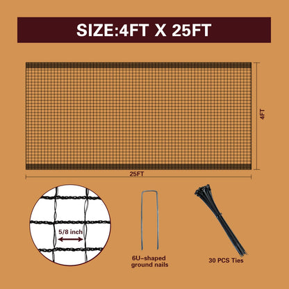 ORIVOGAS Plastic Mesh Fence Deer Fencing 4x25ft,Reinforced Edges,55gsm Heavy Duty Temporary Fence,Ideal for Garden Netting,Animal Barrier,Safety Netting, Fruit Plant Protection, Black