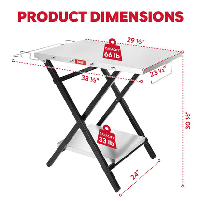 Feasto Outdoor Grill Table, Foldable Pizza Oven Stand & Griddle Stand with Garage Rack & Tissue Holder, Folding Outdoor Prep Table for Gathering and Party, 30" x 24", Stainless Steel