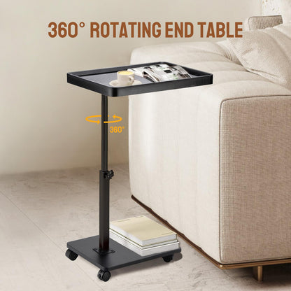 GENDLTHIJ Adjustable C Shaped Side Table, C Table End Tables with Wheels for Sofa, 360° Swivel Sofa Tables for Livingroom,Bedroom,Study and Small Spaces (Glossy Black)