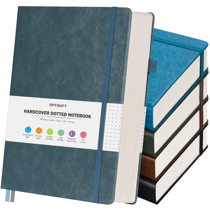 5 Pack Bullet Dotted Journal Notebook, 312 Numbered Pages Dot Grid Notebooks Bulk, 100gsm No Bleed Paper Hardcover Leather Journal, Dot Journal Notebook Set for Women Men School Office, A5, Multicolor