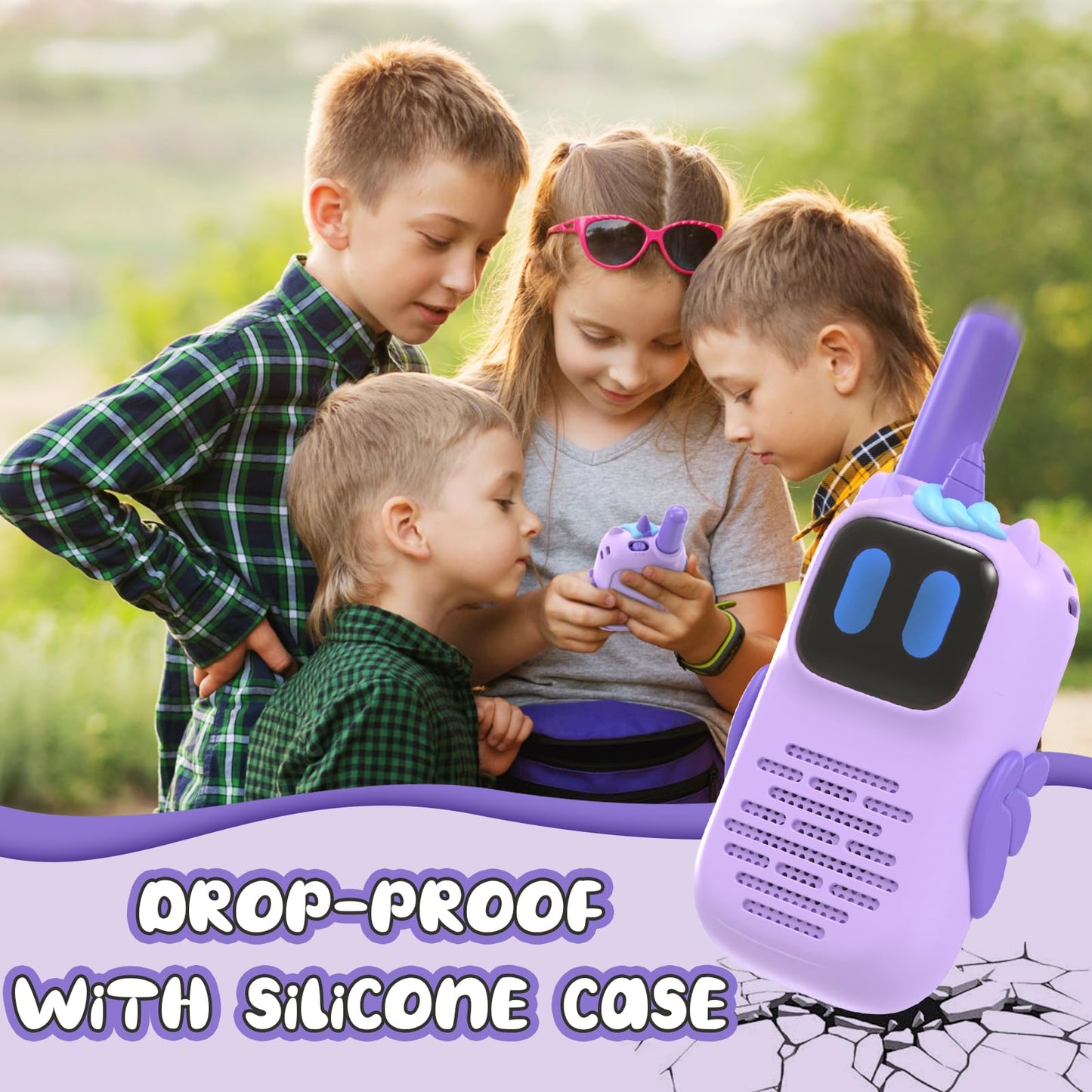 Holiky Purple Walkie Talkies with Silicone Cover, Toys for 3-4 Year Old Girls Boys, Kids Walkie Talkies 1000FT Range 2 Way RadioToy Christmas Birthday Gifts for 6-10 Year Old Girls Boys