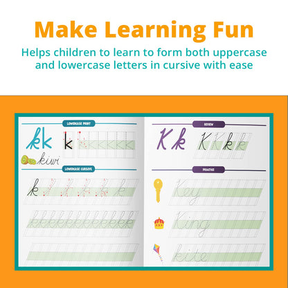 Channie's Print and Cursive Handwriting Workbook, Step-By-Step Uppercase & Lowercase Cursive Tracing Practice for Kids All Ages, Color-Coded, Easy to Follow Worksheets