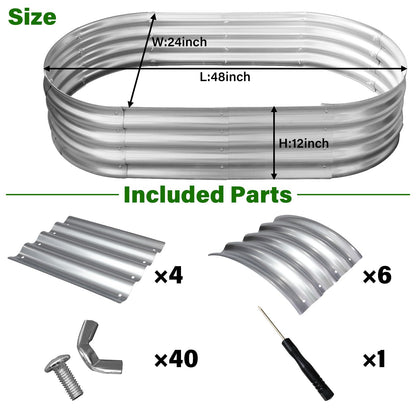 Eclaron Galvanized Raised Garden Bed for Outdoor: 4X2X1ft Durable Metal Vegetable Plant Container Kit - Oval Planter Box for Gardening Flower Trough