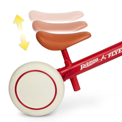 Radio Flyer Steady Start Balance Bike, Red, for Kids Ages 1-3, Pedal Free for Quick Learning, Wide Front and Dual Rear Tires, Tool-Free Adjustable Seat, Quiet Ride Wheels, Kid & Toddler Balance Bikes