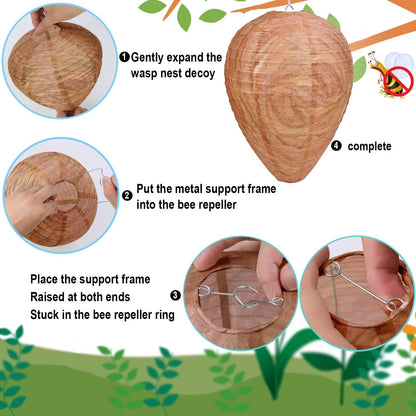 DECYOOL 2 Pack Paper Wasp Nest Decoy Hanging Wasp Nest Stay Away from Wasps Hornets Yellow Jackets(Paper Dark Brown)