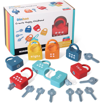 Dinhon Kids Learning Locks with Keys Numbers Matching & Counting Montessori Educational Toys for Ages 3 4 5 Boys and Girls Preschool Games Gifts