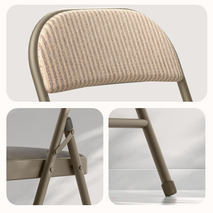 Nazhura 4 Pack Folding Chairs, Fabric Dining Chair Set with Padded Cushion and Back, Indoor Outdoo Seat for Home Office Events Wedding Party (Oatmeal Strip Fabric Seating)