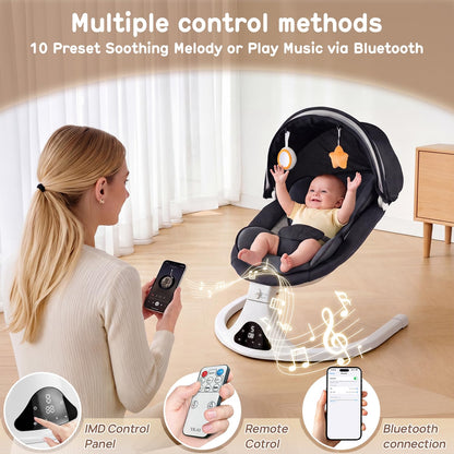 Electric Baby Swing for Infants to Toddler| Portable Infant Swing with Remote Control, Rocker with 5 Speeds, 3-Point Harness for Baby Boy Girl (Black)
