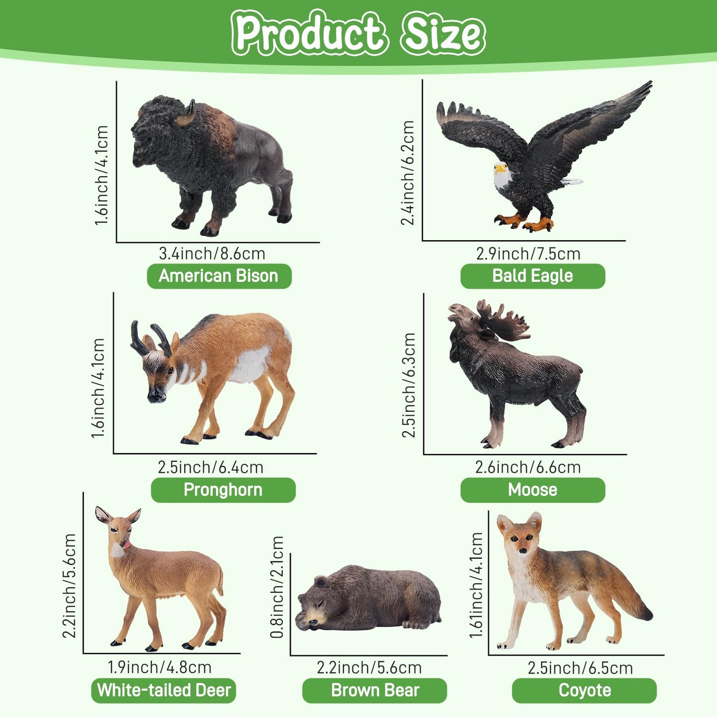 Toymany 14PCS Mini North American Forest Animals Figurines, Realistic Jungle Animal Toys Includes Elk Pronghorn Leopard Gey Fox for Kids Adults Toddlers