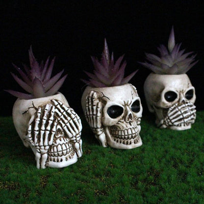 Simcat Succulent Pots with Drainage Mini Creative Skull Decor Resin Flower Pot 3 Cactus Planter Pots Succulent Plant Pots + Removable Drainage Stopper for Home Office Desktop Windowsill Décor