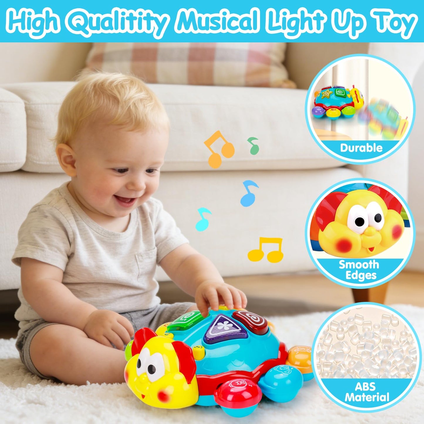 Baby Crawling Toys 6-12 Months, Musical Light Up Tummy Time Toy for Infant 0-6 7 8 9 10 Month Old, Toddler Spanish English Bilingual Learning Educational Development Gift 1 2 Year Old Boys Girls