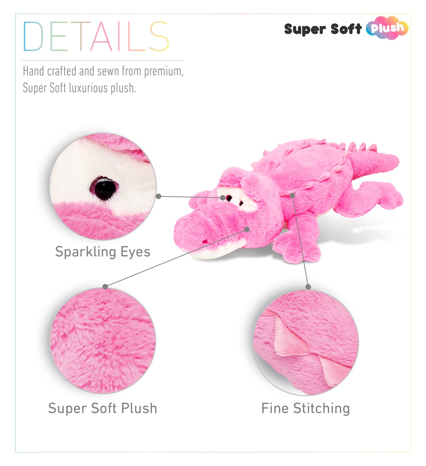 DolliBu Plush Alligator Stuffed Animal Pillow Size - Super Soft Animal Pillow for Kids, Cozy Nap Buddy, Floor Pillow for Kids & Toddlers, Jumbo Hugging Plush - 34 Inch