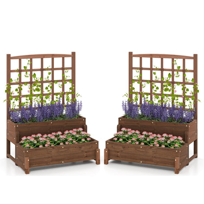 Giantex 2 Pcs Raised Garden Bed with Legs and Trellis, 2-Tier Standing Planter Box with Drain Holes, Outdoor Elevated Garden Trellis for Vine Climbing, Flower Vegetable Fruit Herb Growing