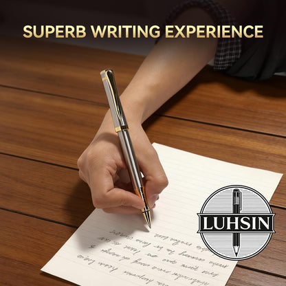 LUHSIN Black Lacquer Rollerball Pen - Premium Luxury Writing Pen (Gold)