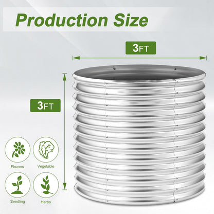 AHEONLAR 2 Pack 3x3x3ft Round Galvanized Raised Garden Bed Outdoor Metal Planter Bed Box for Vegetables Gardening