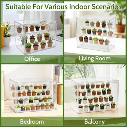 LOLEDE Clear Mini Greenhouse Indoor, Small Stackable Tabletop Portable Green House with Magnetic Door for Plant Seed Germination, Home Gardening Display,etc. (14.2x8.7x10.6in, 1 Pack)