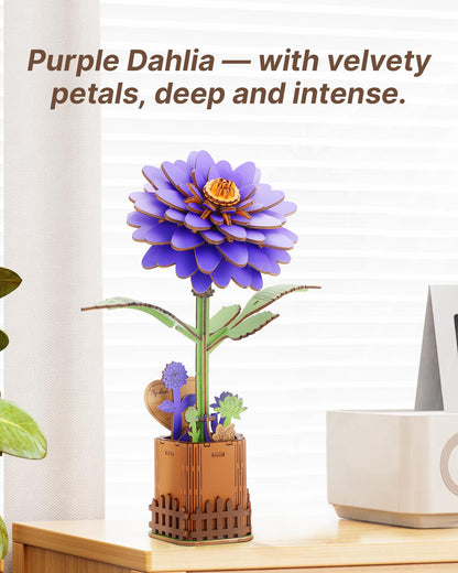Kaayee 3D Flower Wooden Puzzles for Adults-Dahlia, Wooden Flowers Model Kit Set DIY Crafts to Build, Mother's Day/Botanical Collection/Ideal Creative Gift Ideas/Housewarming（117 PCS）