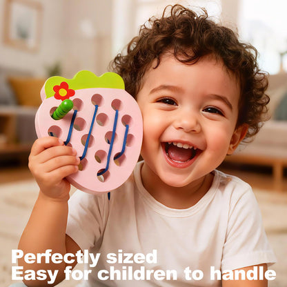 NAODONGLI Wooden Lacing Toys for Toddlers, Baby Toys Strawberry Threading Learning Fine Motor Skills,Montessori Sensory Educational Wooden Block Puzzle Travel Gift for 3 Years Old Baby Boys Girls