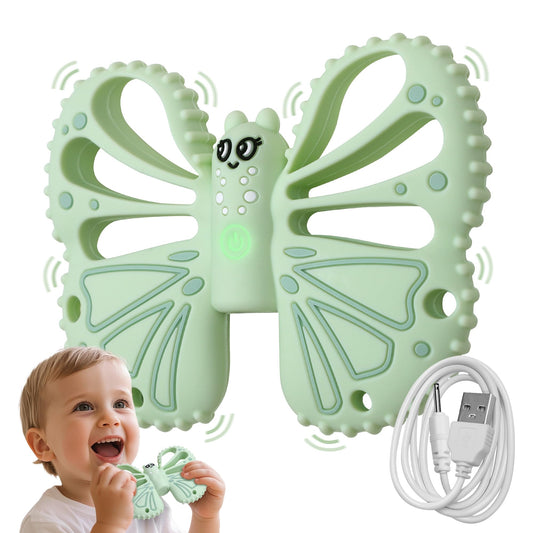 ETETOO Vibrating Sensory Chew Toy for Autistic Children - USB fast charging, 10-speed vibration baby teether, Rechargeable Teether for Babies 18 Months, Autism Sensory Toys & Calming Chew Toys (Green)