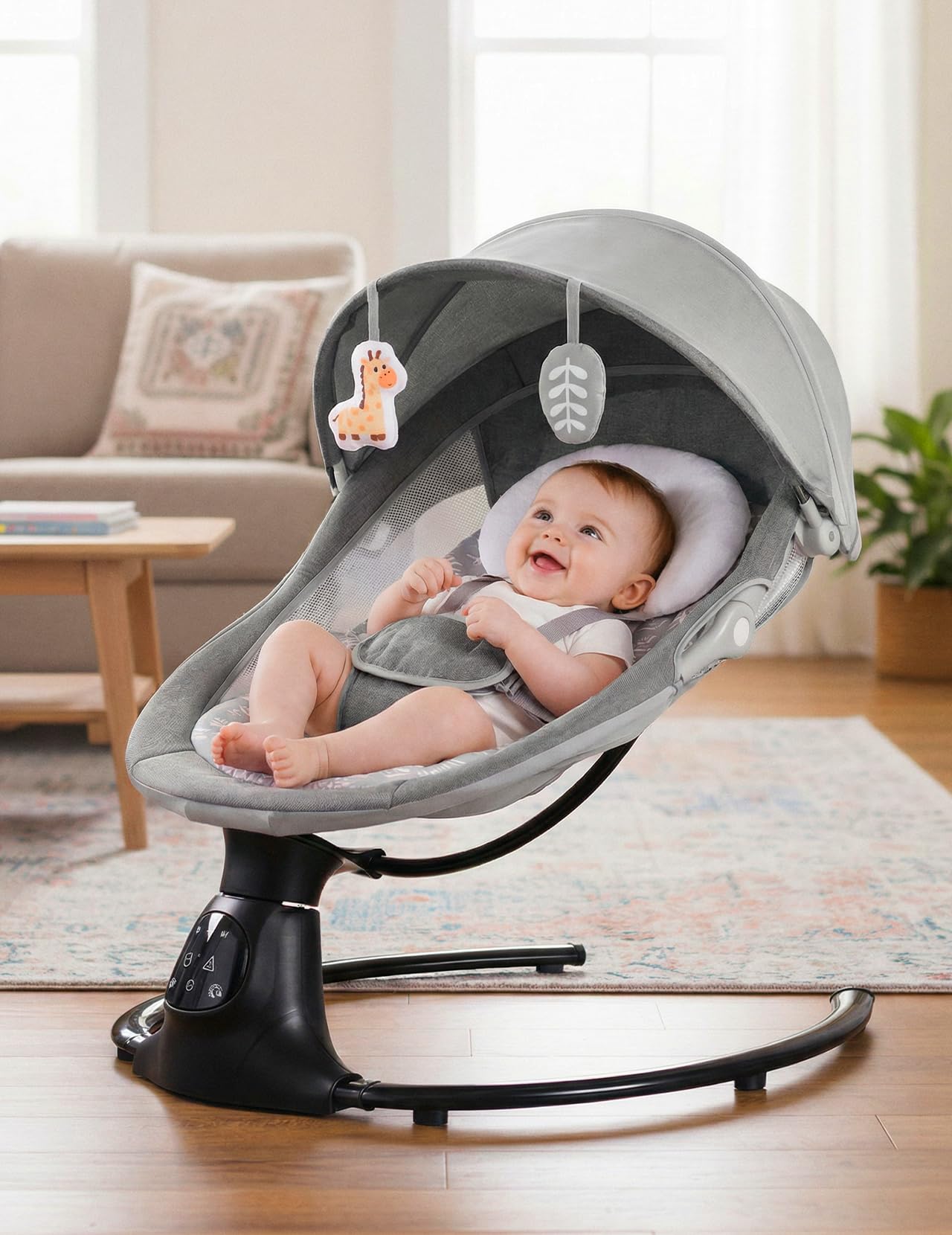 Baby Swing for Infants to Toddler, Baby Swing with 5 Point Harness, Support Music Playback, 5 Sway Speed, Electric Swing for Baby with Remote Control, Indoor & Outdoor Use (Gray)