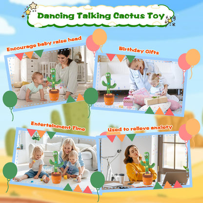 LLUKEME Talking Cactus Toy for Babies 6+ Months & Toddlers - Dancing Singing Repeating Cactus Toy with 10 Songs & Lights, Interactive Plush Gift for Kids Age 1 2 3 4 5 6, for Kids