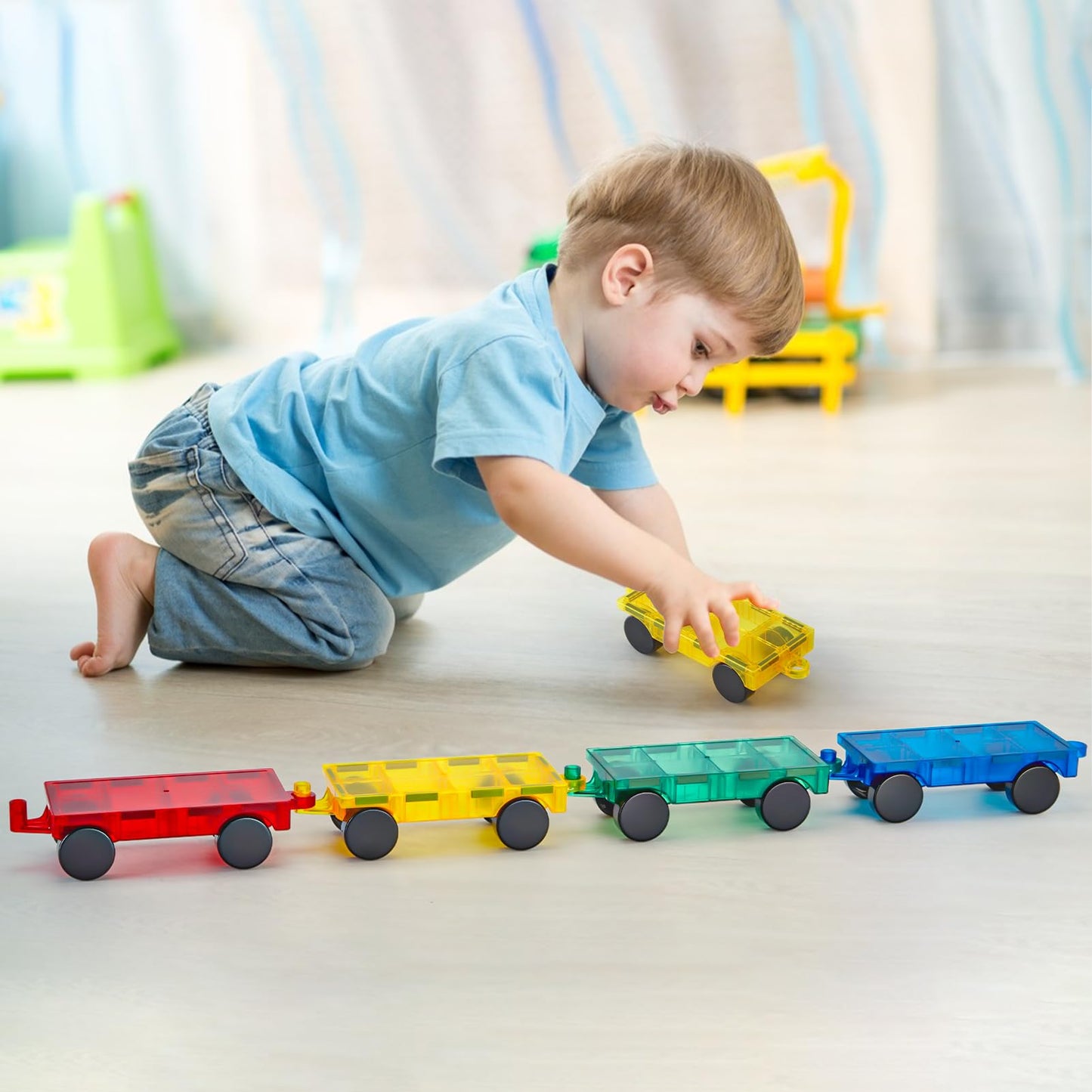 Gemmicc 4 PCS Magnetic Car Set,Magnet Construction Vehicle,Magnet Car Truck Compatible with Magnetic Tiles,STEM Educational Toys for Boys and Girls