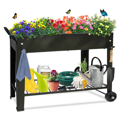 Fleecy day Raised Garden Planter Beds with Wheels Legs, Large Planters Box for Indoor Outdoor Plants,Metal Galvanized Elevated Rectangle Herb Planter Box for Vegetables Flower Patio 31.5" H