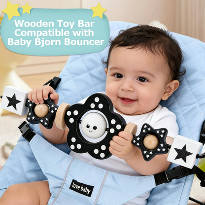 Welgep Wooden Baby Bouncer Toy Bar Attachment, Sensory Toy for Newborn to Toddler Boys Girls, Easy Install & Remove, Baby Bjorn Compatible (Black)