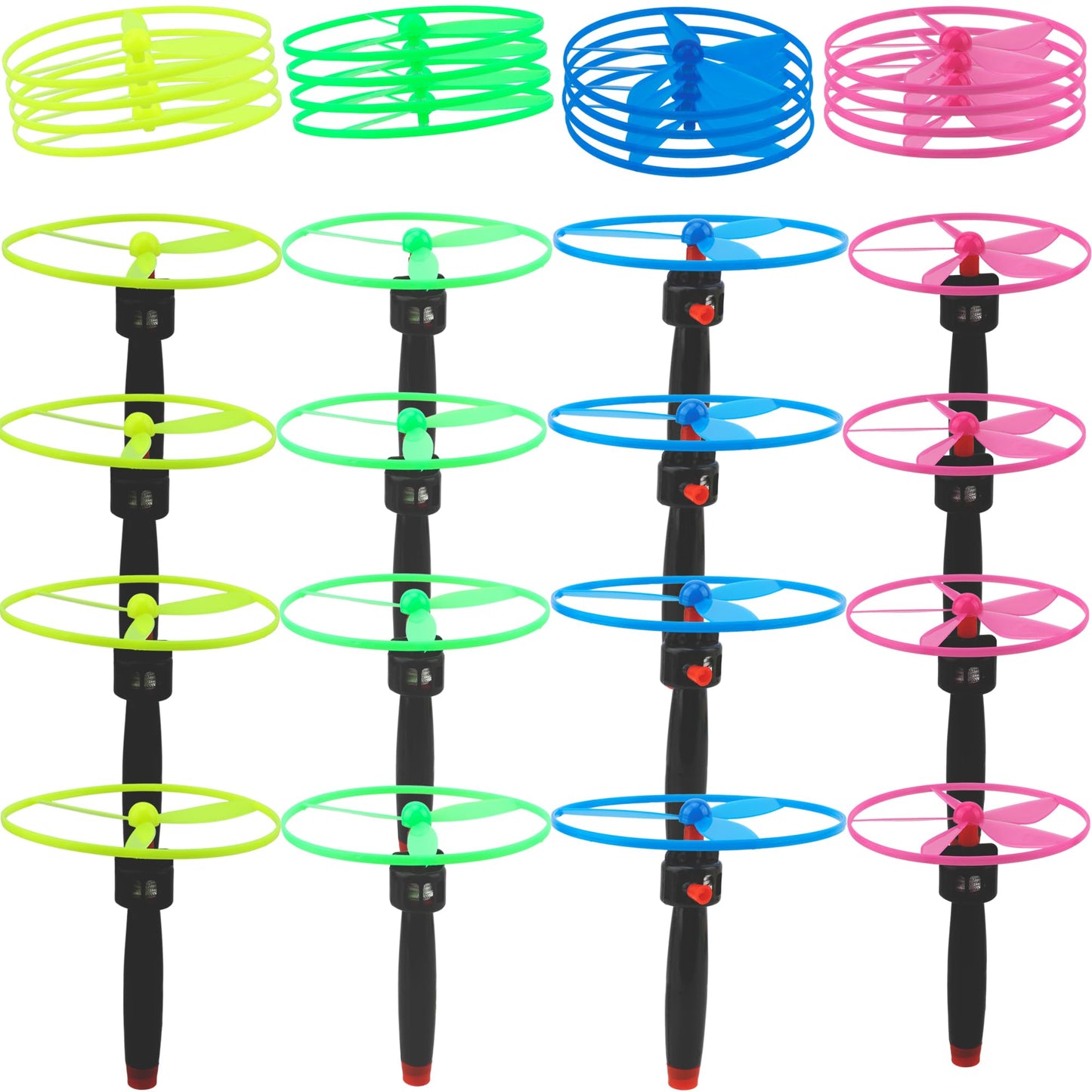 Octaday 48 Pcs Flying Saucer Flying Disc Toy Helicopter Toy Disco Flyers Include 16 String Launchers and 32 Flying Saucer for Kids Outdoor Games Birthday Favors, Random Colors