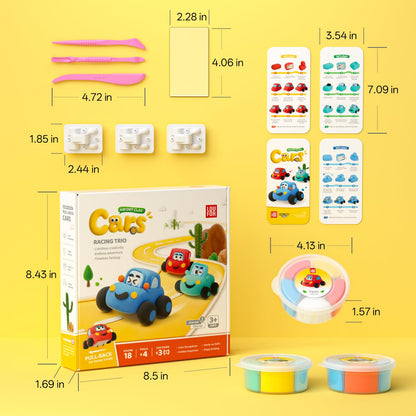 Air Dry Clay Kit for Kids - Pull Back Car Making, 3 Boxes Modeling Clay with Sculpting Tools, Base, Backing Board, Tutorial, Ultra Light & Soft, Non-Toxic & Safe, Creative DIY Arts and Crafts Toys