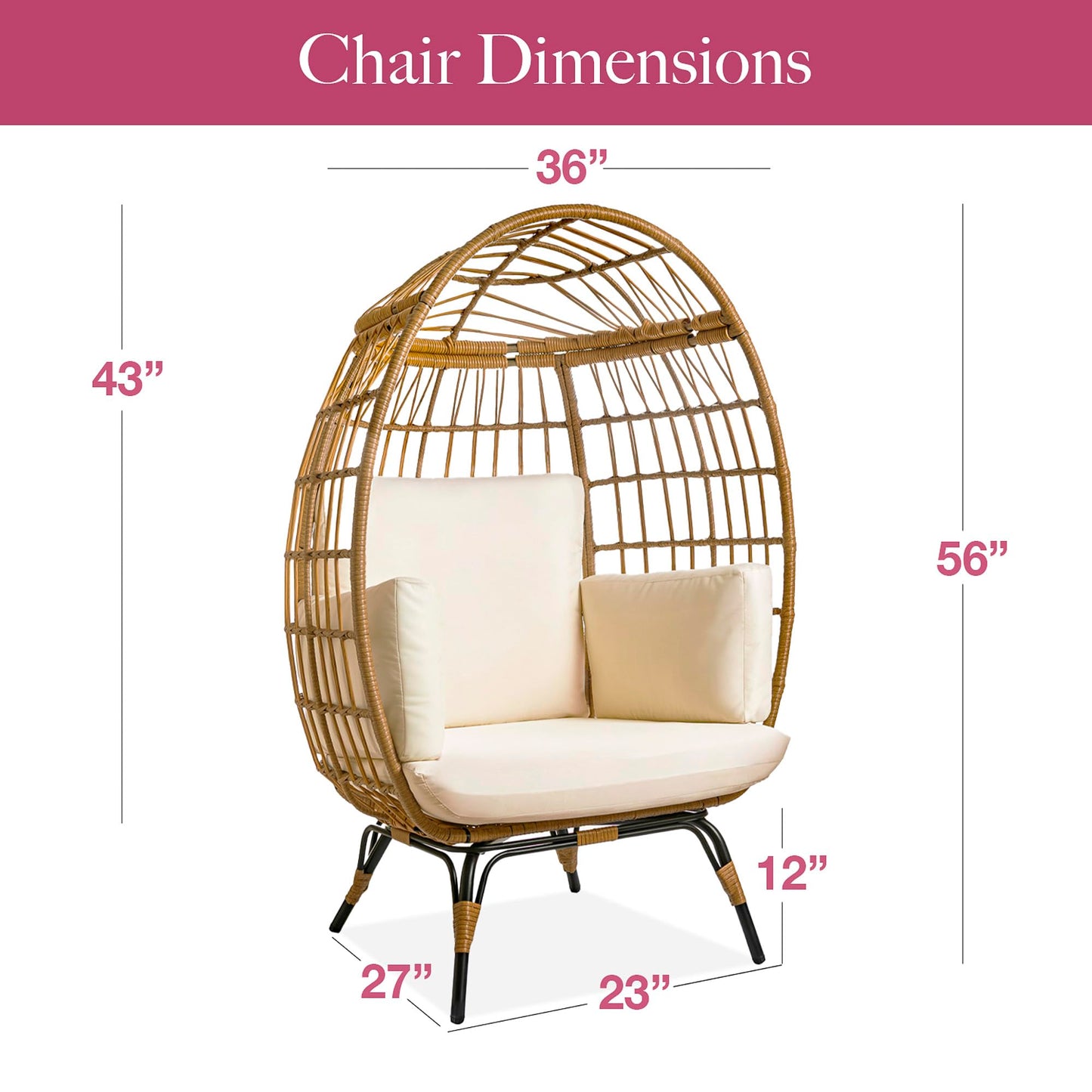 Maple99 Wicker Egg Chair Outdoor - Patio Chair, Rattan Chair, Wicker Chair PE Rattan Perfect for Backyard Lounger, & Balcony, Garden, Indoor, Steel Frame, Ivory,