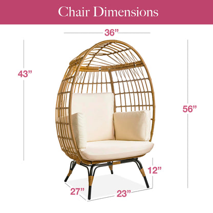 Maple99 Wicker Egg Chair Outdoor - Patio Chair, Rattan Chair, Wicker Chair PE Rattan Perfect for Backyard Lounger, & Balcony, Garden, Indoor, Steel Frame, Ivory,