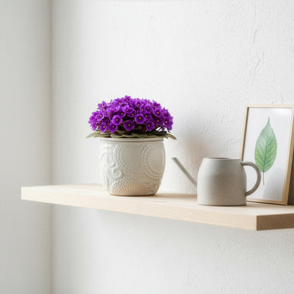HERDUK 6.5” Ceramic Self Watering African Violet Planter with Embossed Floral Design – Durable Indoor Plant Pot for Orchids, Succulents, and Houseplants
