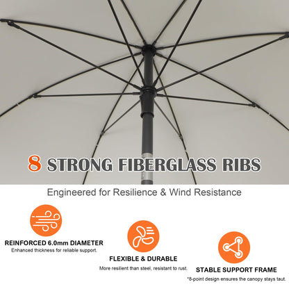 Blissun 6.5ft Patio Umbrella with Push Button Tilt & Height Adjustable, UV50+ Sun Protection with Sturdy Fiberglass Ribs & Iron Pole, Market Umbrella for Outdoor Table Garden Backyard Beach, Cream White